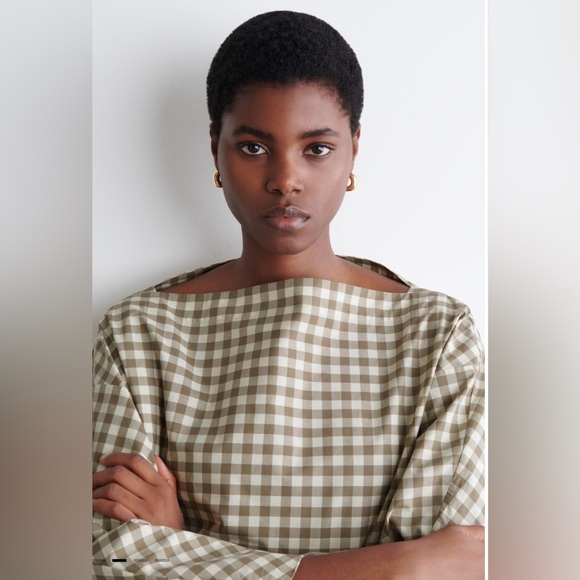 COS Checkered Cream and Tan Women's Top - Picture 2 of 13